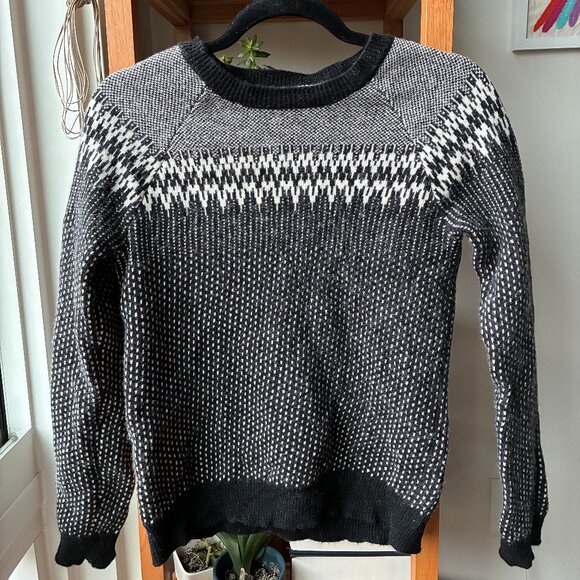 J. Crew Black and White Wool-Blend Fair Isle Sweater - Size S - Picture 3 of 5